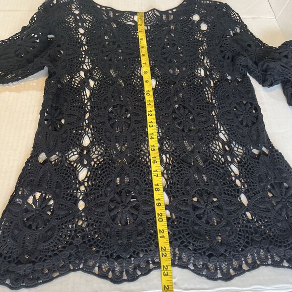 Coco Carmen Womens M Top Black Loose Knit Crochet Cotton Cosplay Whimsygoth READ - Picture 9 of 9